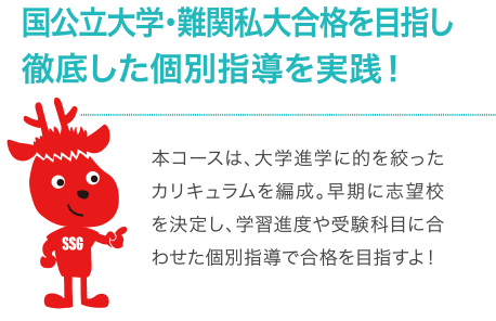 難易度の高い大学合格を目標に、カリキュラムを編成!基礎・応用・発展の流れに沿った質の高い授業や講習を行うほか、きめ細かな学習支援、親身な個別指導で、生徒をサポート!